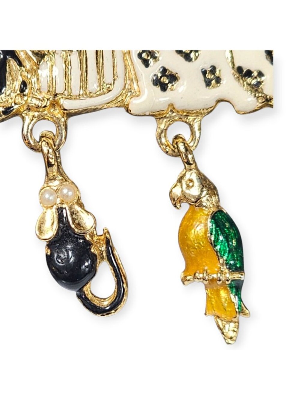 ANGEL Signed Multi Color Enamel Kitty Cat Kitten Brooch w/Toy Dangles VTG - Picture 4 of 11